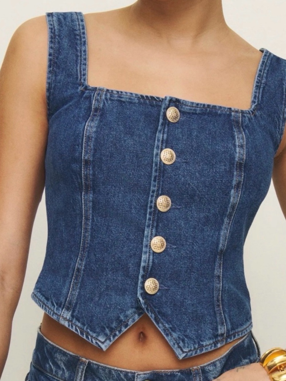 Reformation Bo Denim Crop Vest Top in Keila Size 10 NWT